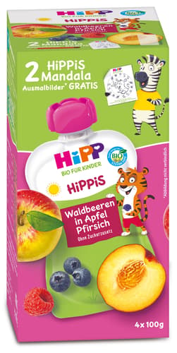 HiPP Quteschbeutel Waldbeeren in Apfel-Pfirsich ab 1+