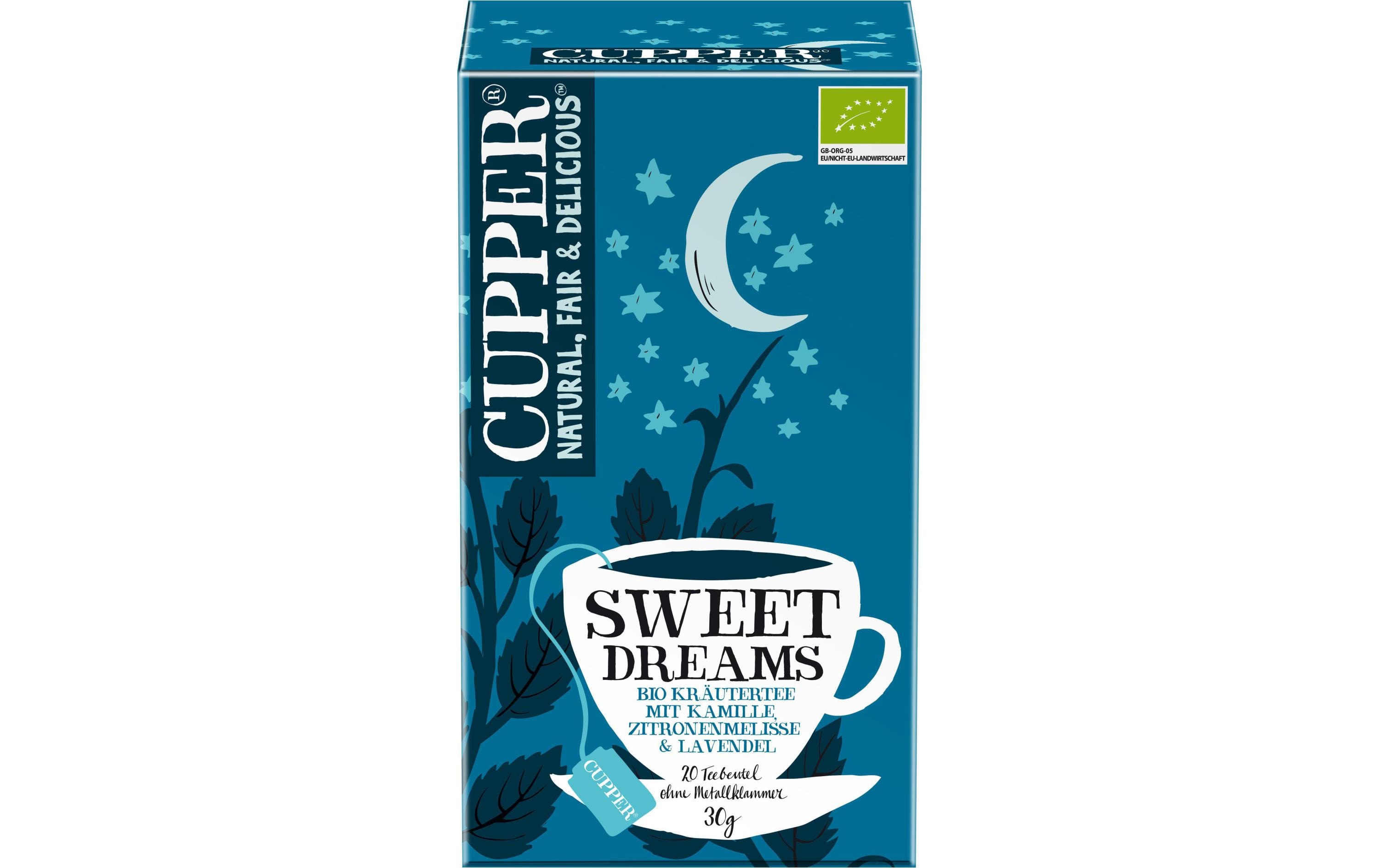 Teebeutel Bio Sweet Dreams Kräutertee 20 x 1.5 gTasse Tee vor dem zu Bett gehen