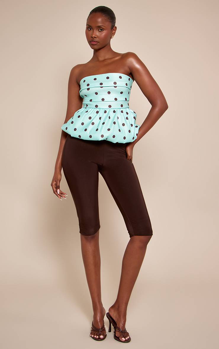Vert Menthe Top Bandeau À Ourlet Bouffant En Tissu Extensible Tissé À Pois