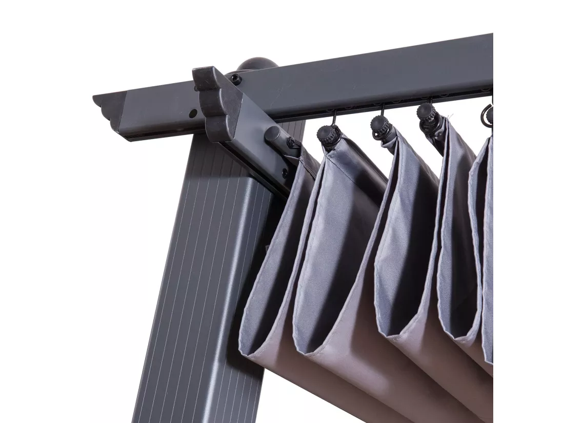 Tonnelle/Pergola aluminium 3x4m toile coulissante rétractable - Gris - HERO XL