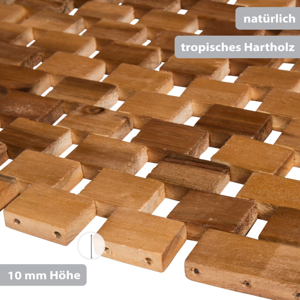 PANA®eco Badematte Holz • Fußmatte 100% Akazienholz • Badvorleger Holz rutschfest • Holzmatte aus Echtholz • Badteppich Holz • Saunamatte • Holzvorleger • 1er und 2er Packs • verschiedene Größen