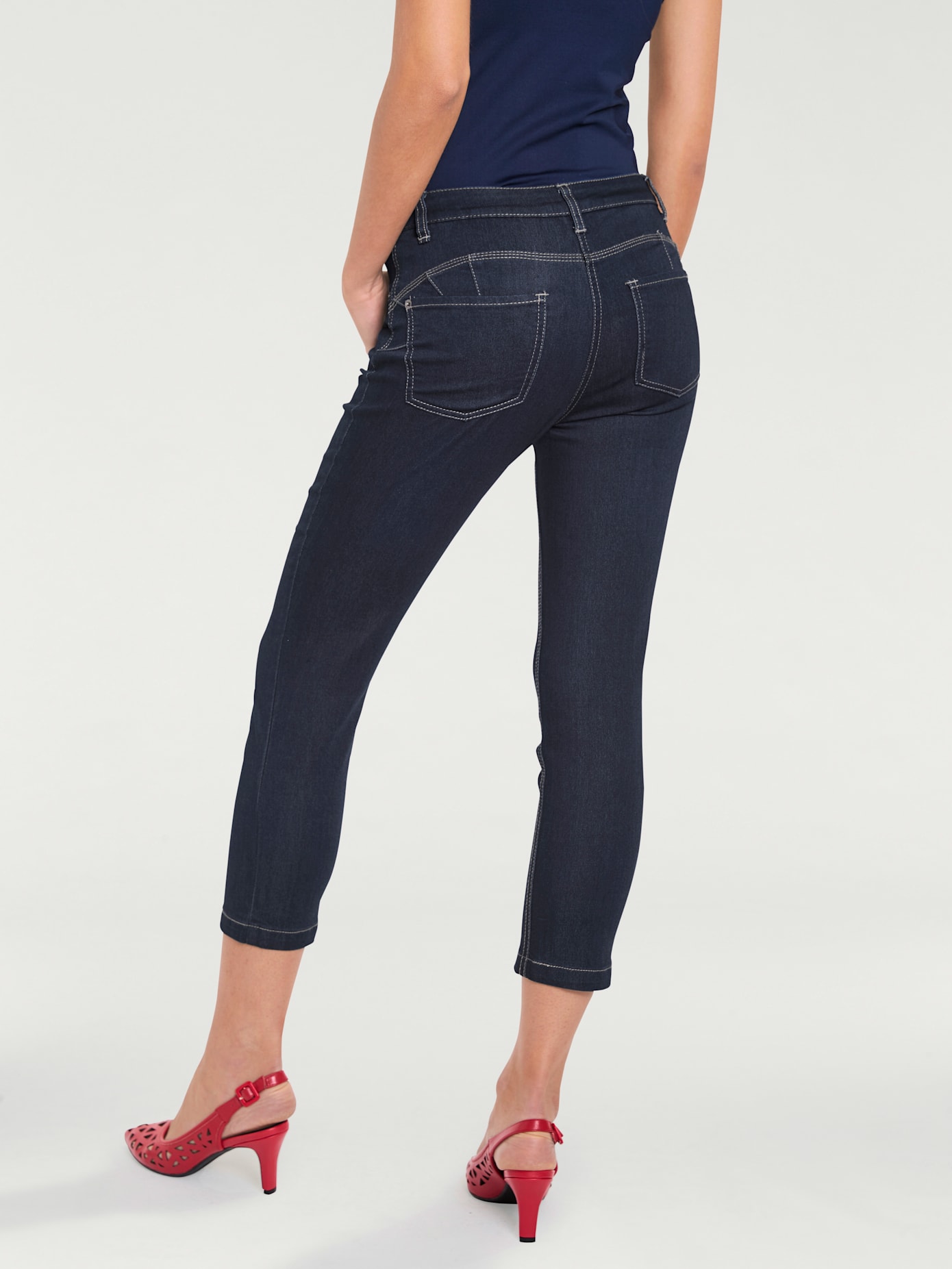 Jeans effet ventre plat longueur 7/8