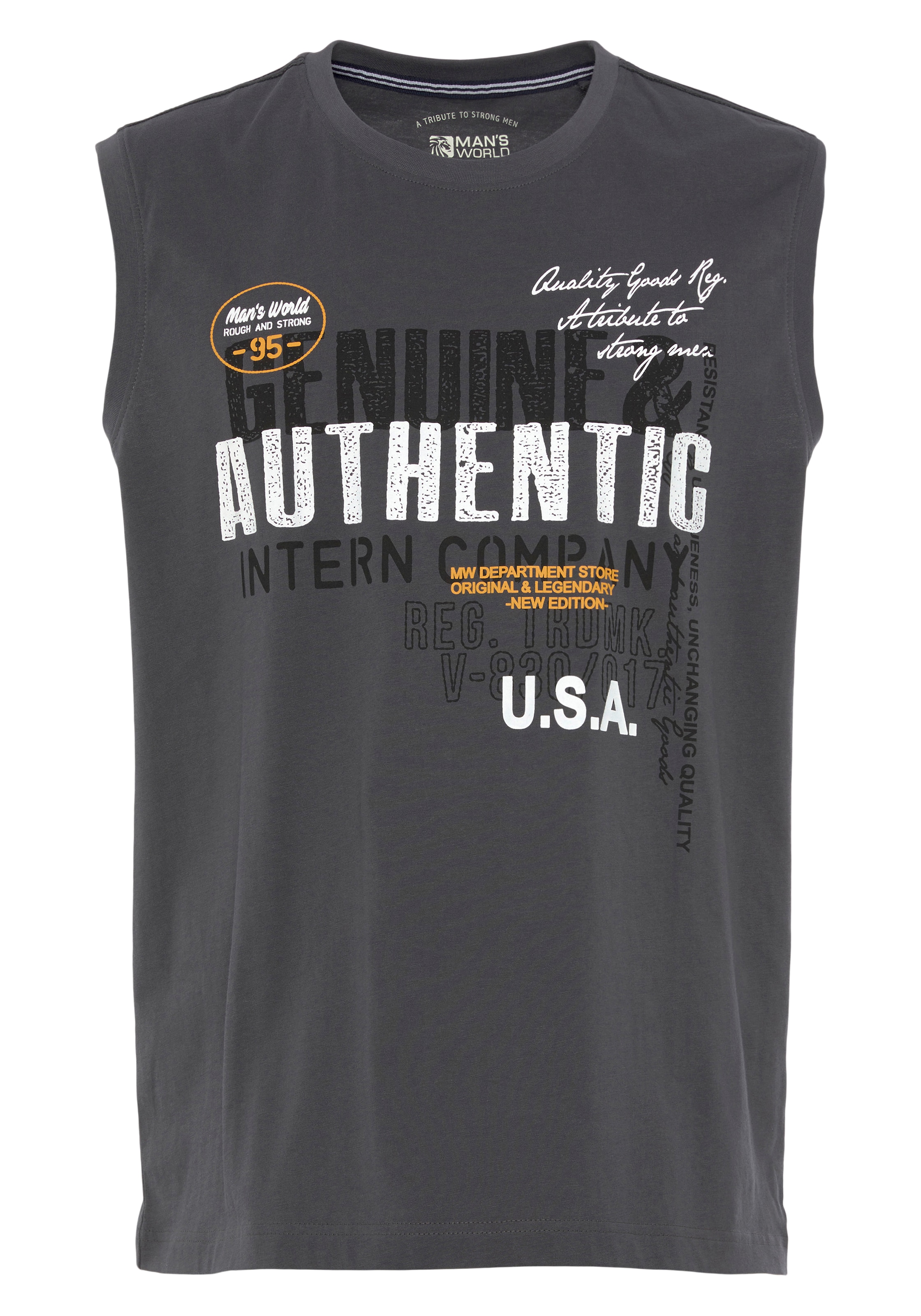Man's World Muscleshirt , ohne Ärmel,  bedruckt,  Rundhalsausschnitt,  aus Baumwolle