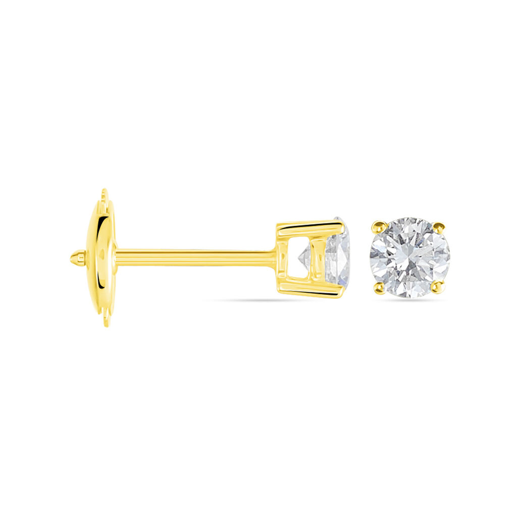 Boucles D'oreilles Puces 4 Griffes Or Jaune Diamant Synthetique