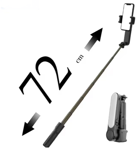 (152-720cm) Verstellbarer Teleskop Ständer Live Stream Gimbal Stativ Selfie Stick / Anti-Shake / Fernauslöser Handy Halterung   LED-Licht - Schwarz