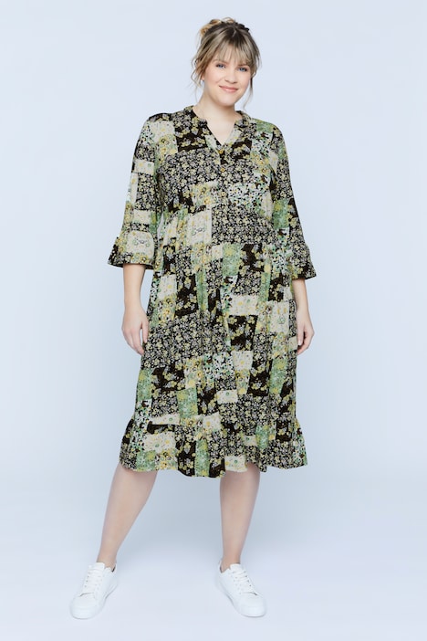 Bellieva-Kleid, Jersey, Rundhals, Volants, 3/4-Ärmel, Biobaumwolle, GOTS