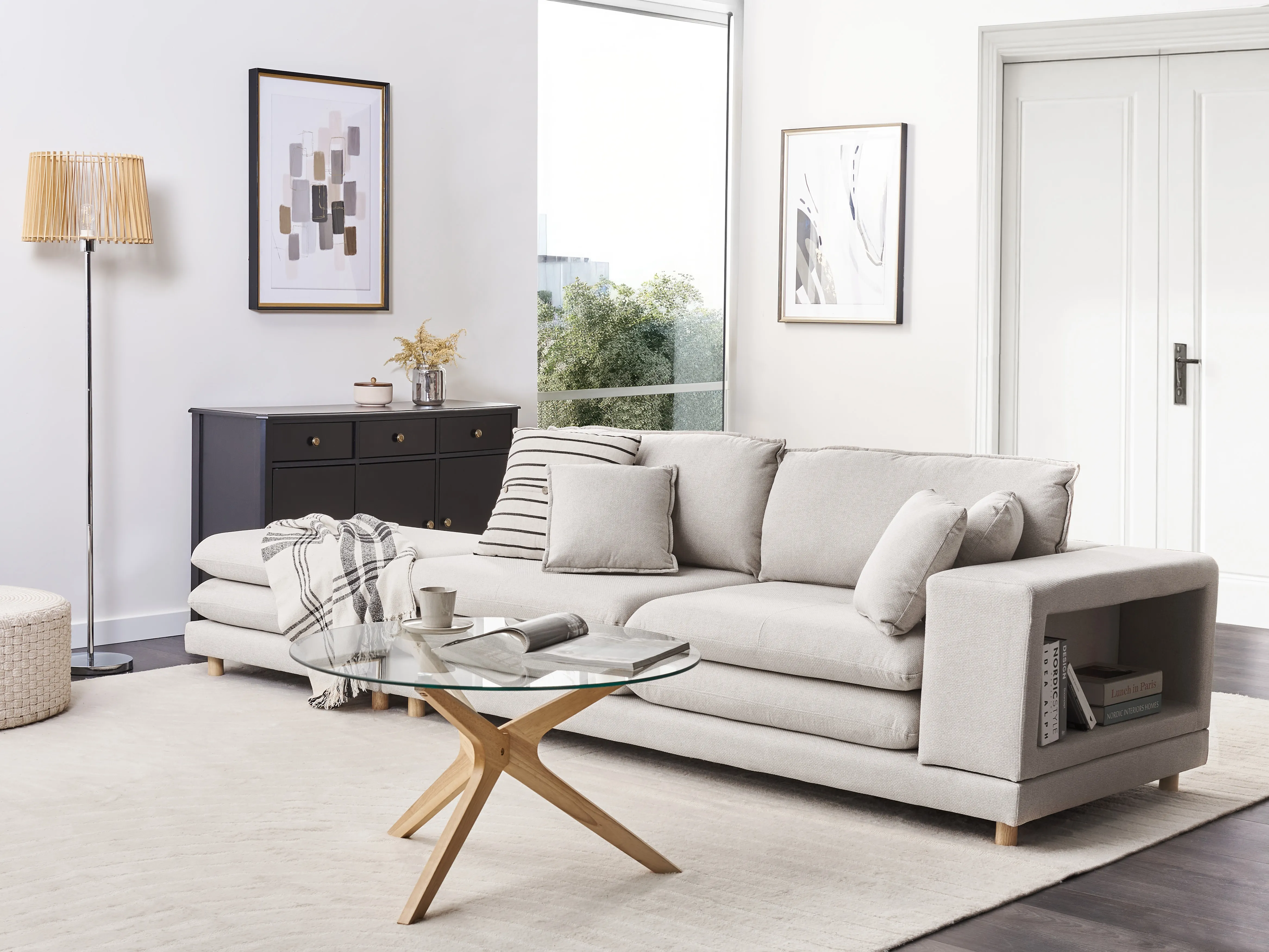 Bank 2-zits HEDEN Stof Beige met ottomaan