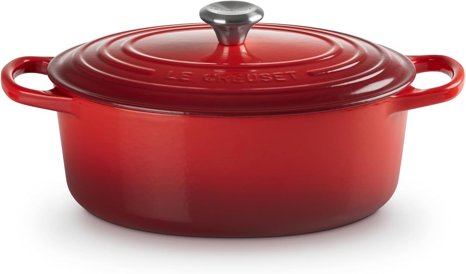 Le Creuset Signature Gusseisen-Bräter mit Deckel, Ø 27 cm, Oval, Für alle Herdarten und Induktion geeignet, Volumen: 4,1 l, 4,425 kg, Kirschrot, 21178270602430