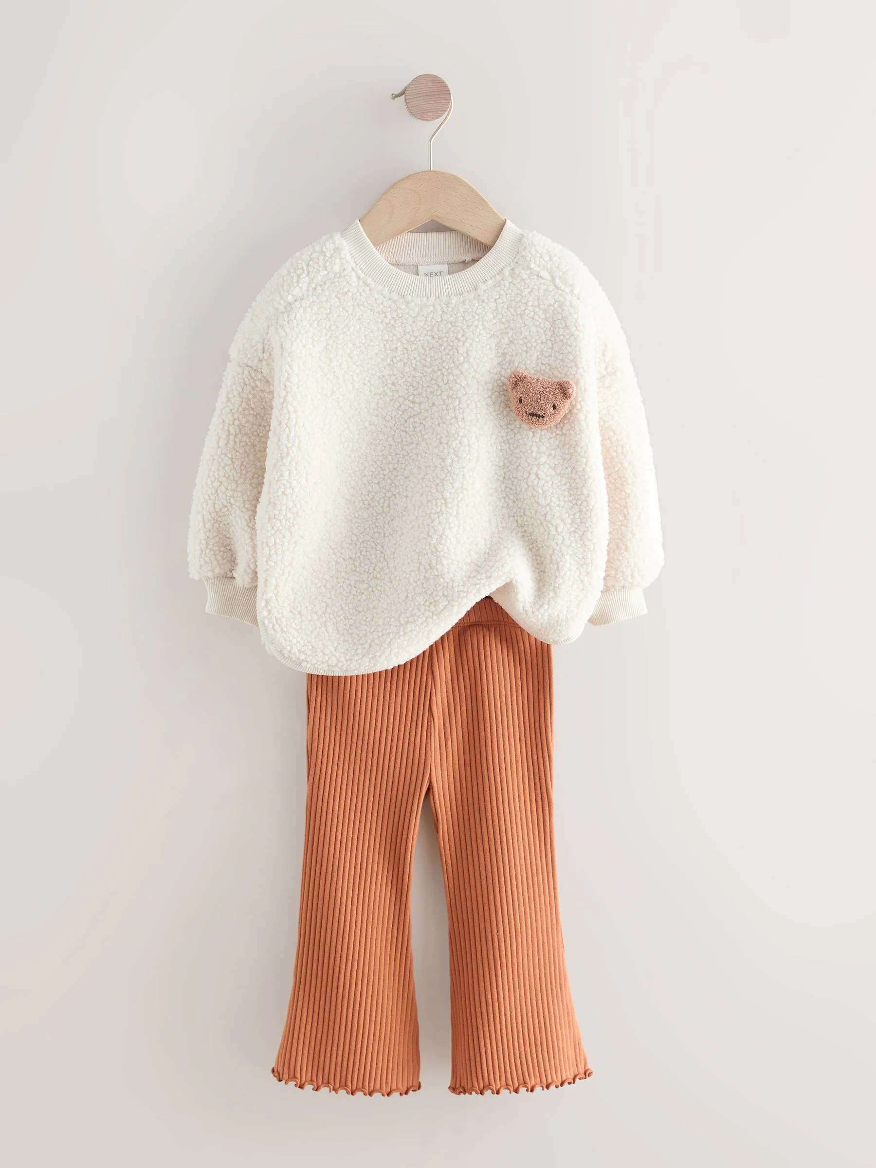 Cream Teddy - Set van sweatshirt van borg en uitlopende legging (3mnd-7jr)
