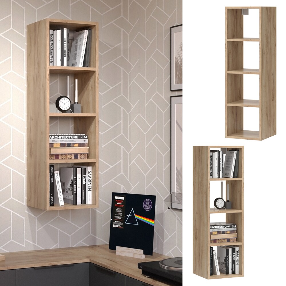 Vicco Wandregal Wido Eiche 30 x 100 cm mit 4 offenen Ablagen