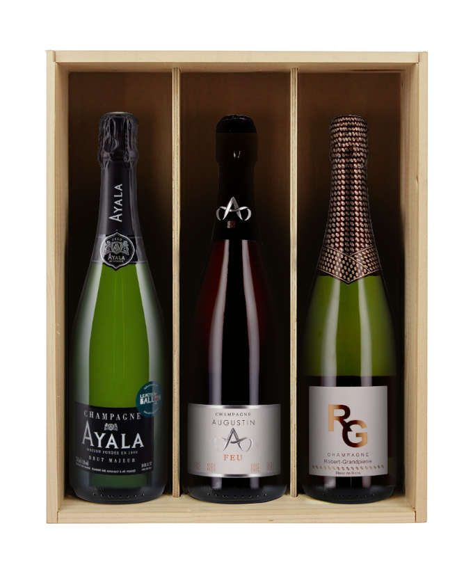 Coffret Champagnes - 3 bouteilles & Caisse bois