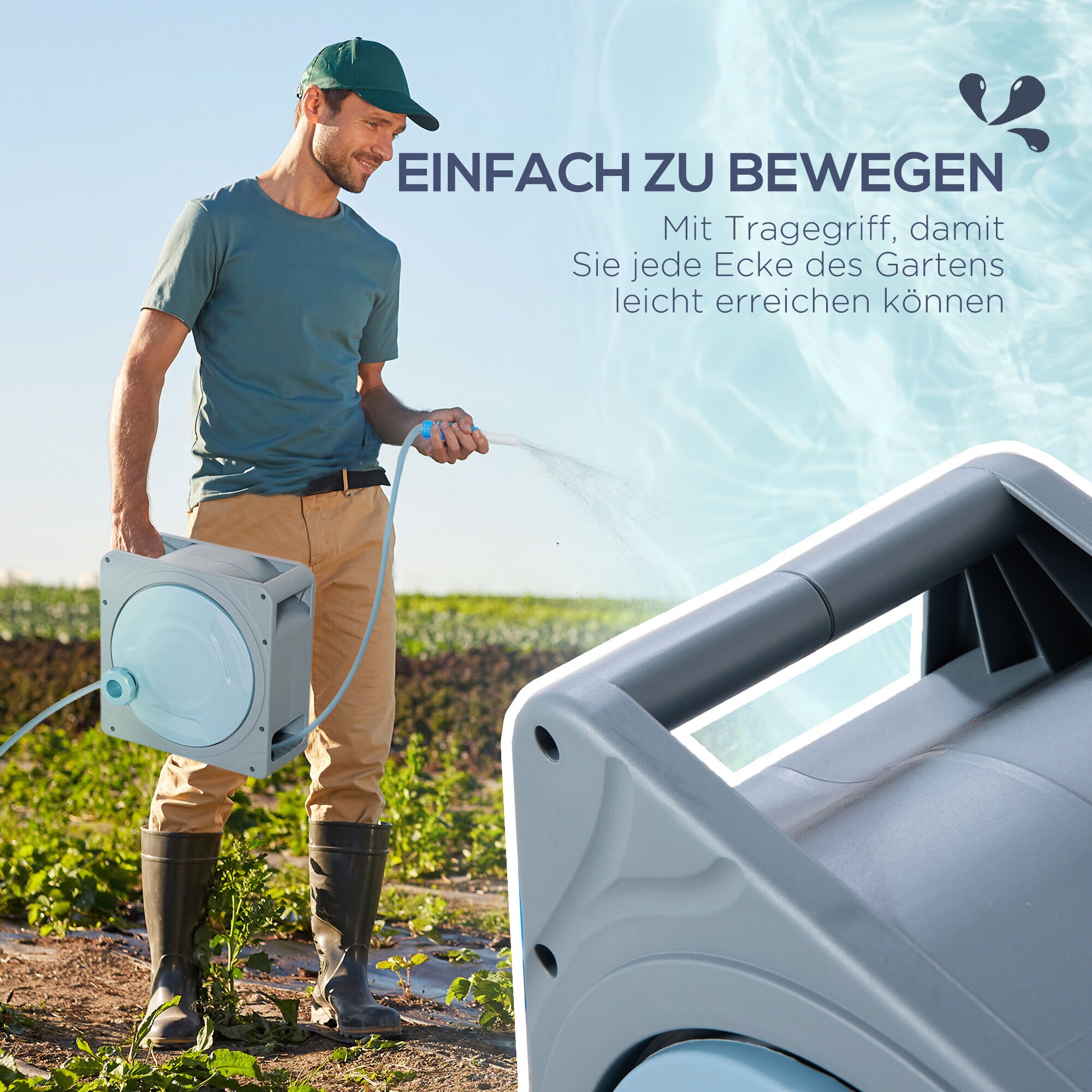 Outsunny Schlauchtrommel mit Tragegriff grau 31,5L x 13B x 31H cm