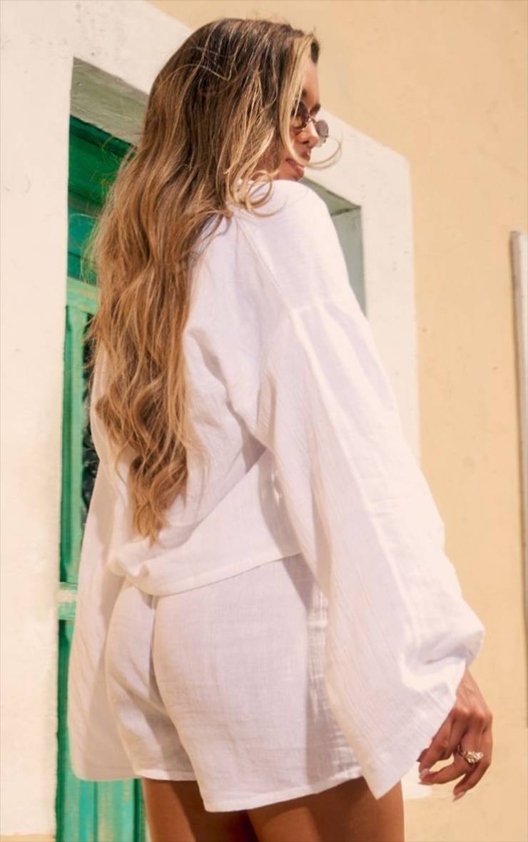 Blanc Chemise Boutonnée Aspect Lin