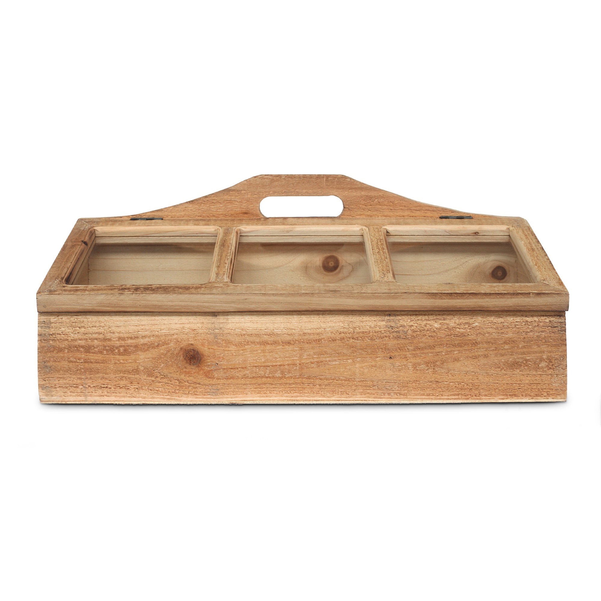 Tragbare Sortierbox, Tannenholz, mit Glasdeckel, B 50 cm, T 34,5 cm, H 21 cm von fischer's lagerhaus