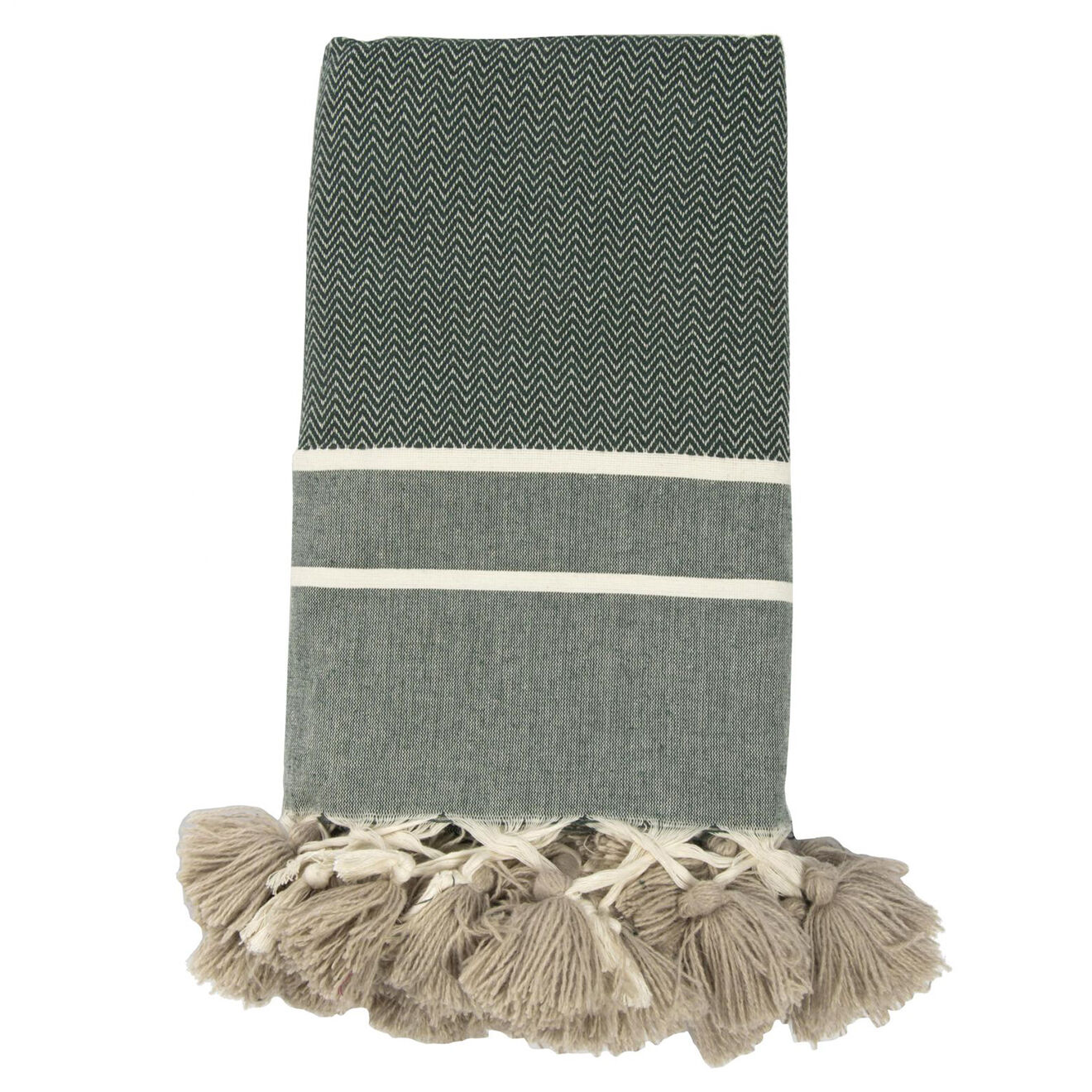 Febronie Plaid Stockholm Chevron Pompon Losange vert kaki