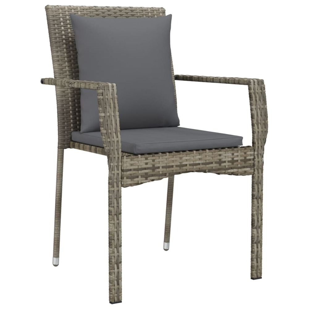 Mobilier à dîner de jardin 3 pièces avec coussins noir et gris