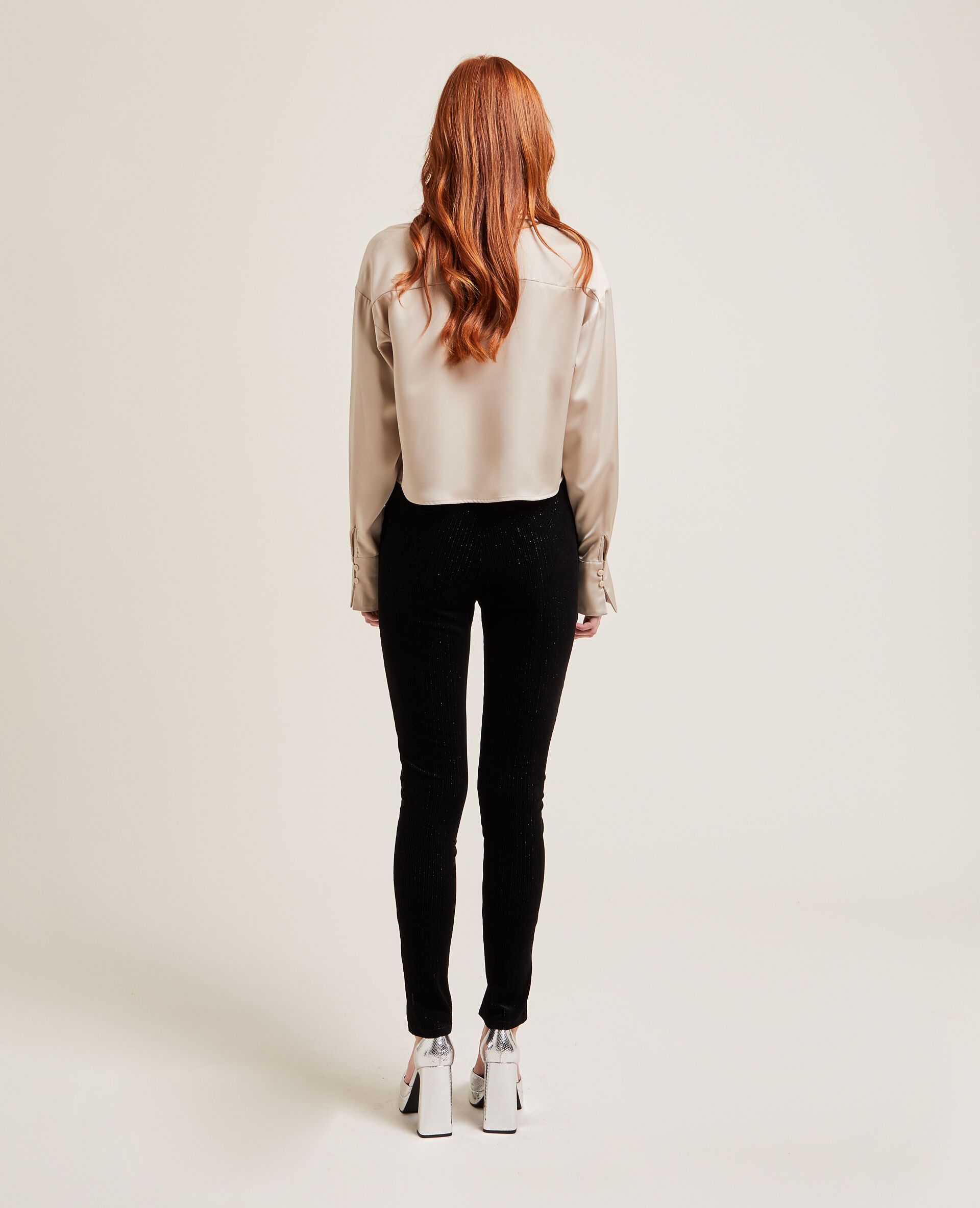 Legging en velours et lurex avec fentes - Noir