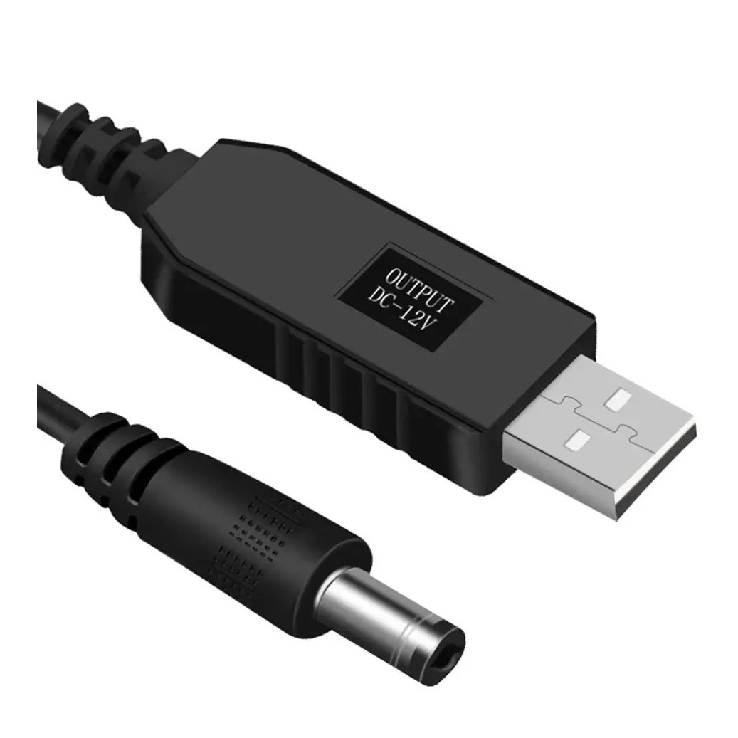 (1m) 12V USB DC Ladekabel USB A Stecker auf Hohlstecker 5.5x2.1mm - Schwarz