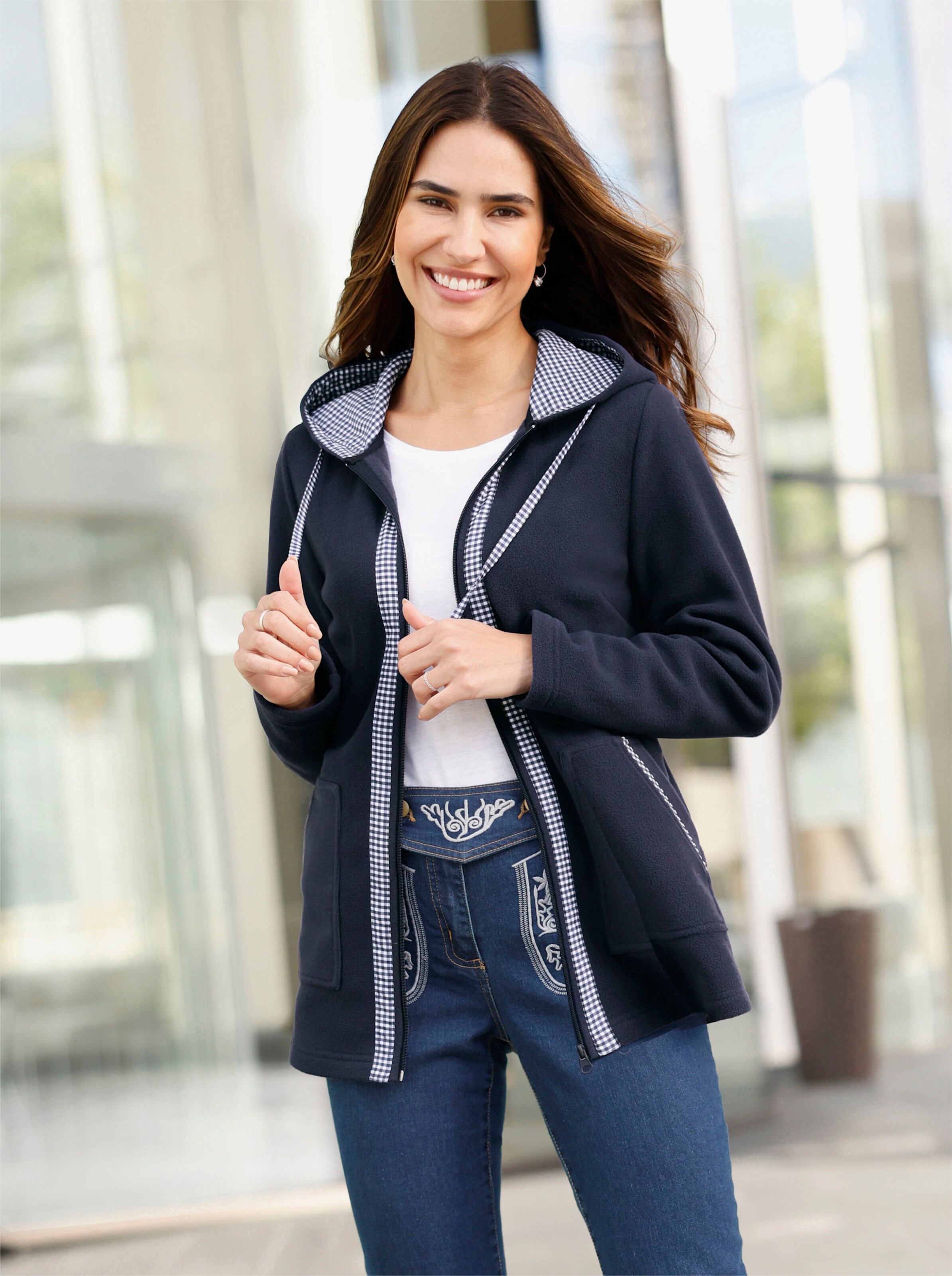 Fleecejacke mit Karo-Details