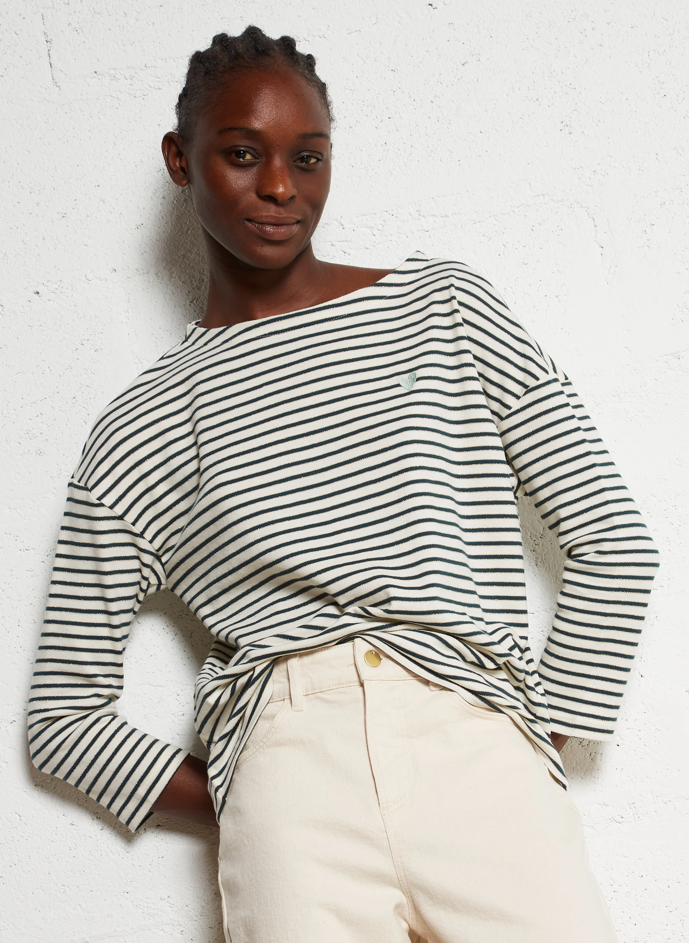 Tee-shirt droit col rond en coton mélangé | Blanc