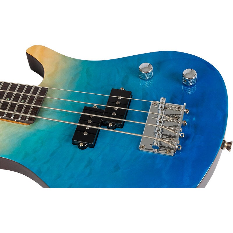 Flight Rock Series Mini Bass Ukulele Transparent Blue solid body elektrische bas-ukelele met deluxe gigbag