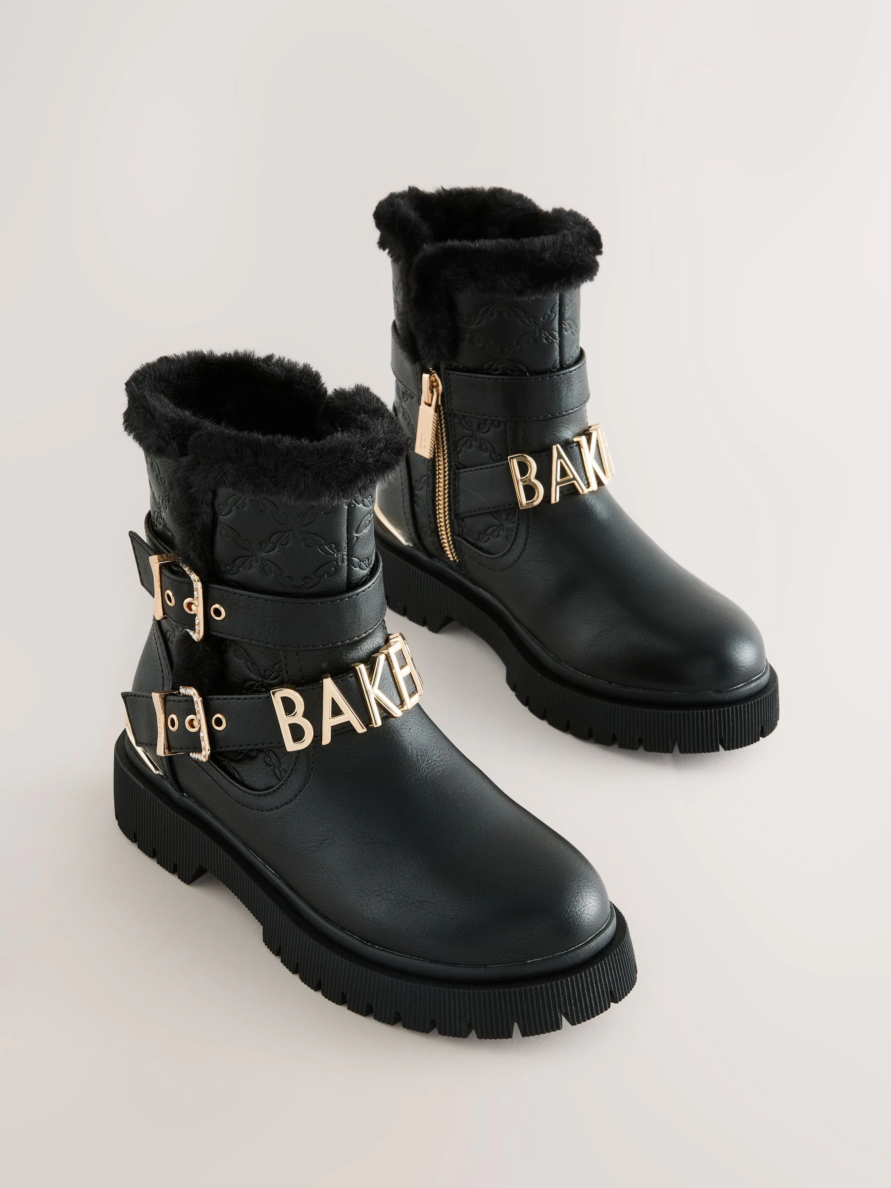 Zwart - Baker by Ted Baker meisjeslaarzen met gesp en dikke zool en rand van imitatiebont
