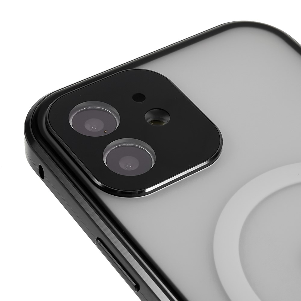 iPhone 12 MagSafe Magnetische Alu Schutzhülle mit Panzer Glas Backcover   Display- / Kameraglasschutz (Magnet-Technologie) - Schwarz