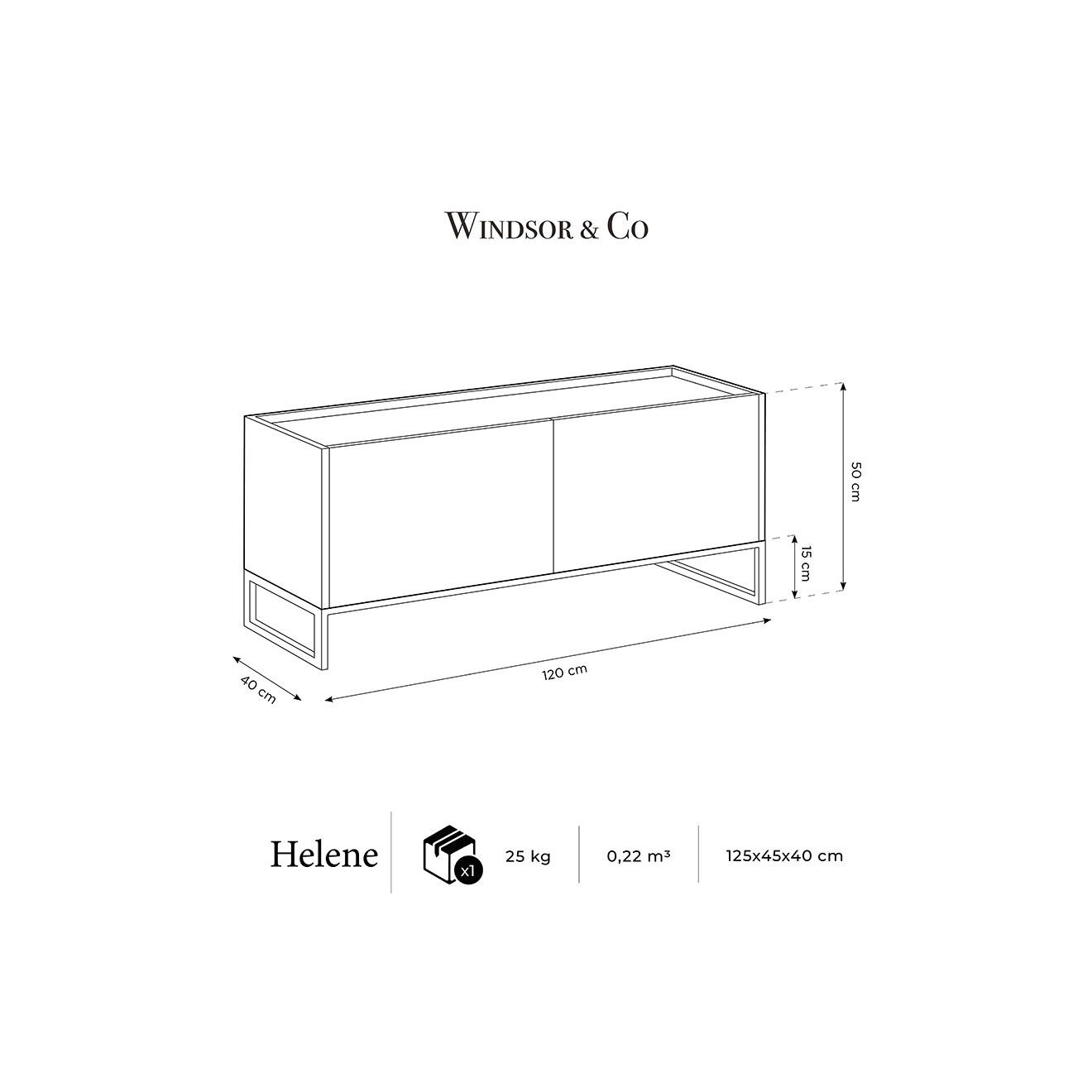 Windsor & Co Meuble TV Helene noir - 120x40x50 cm
