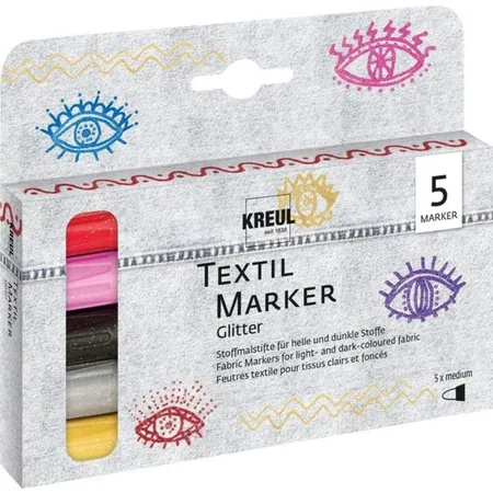 KREUL Textil Marker Glitter medium 5er Set