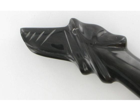 La Capucin Corne Noire Sculptée Tête de Chien Couteau de poche par Cognet Douk Douk