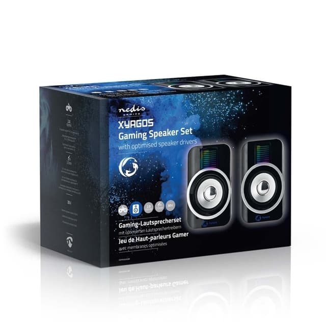 Nedis Gaming Højttaler | Højttalerkanaler: 2.0 | USB Drevet | 3.5 mm Hanstik | 30 W | RGB | Volumenkontrol
