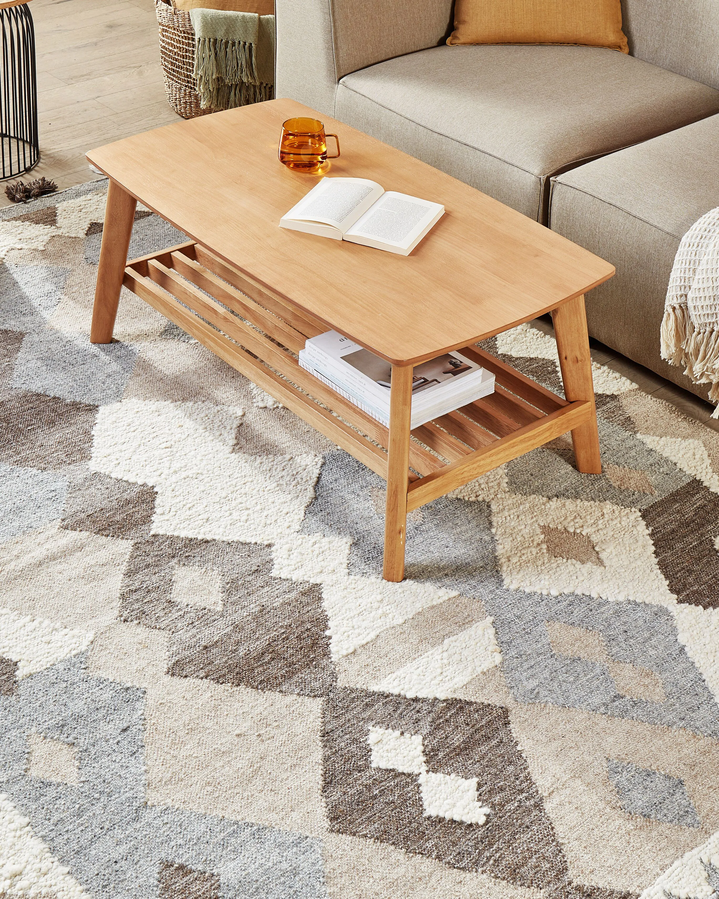 Vloerkleed ARALEZ Beige 160 x 230 cm Wol Kelim