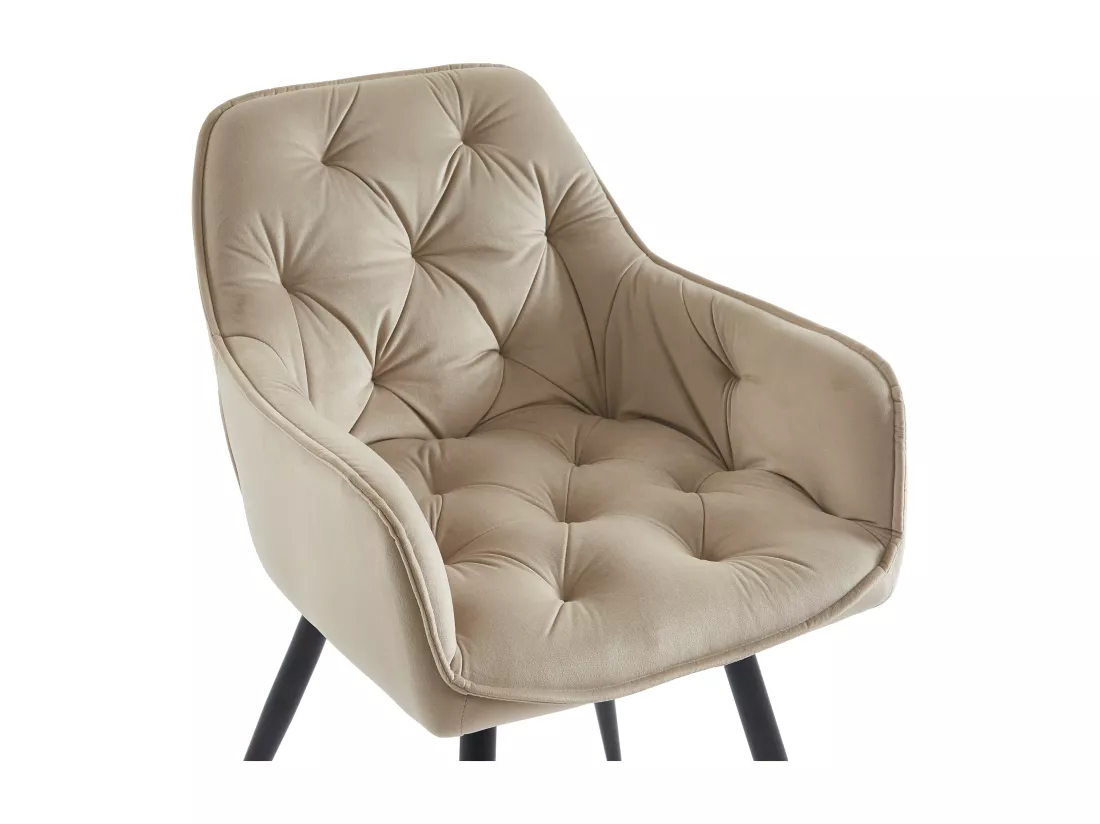 Lot de 2 chaises avec accoudoirs en velours et métal noir - Beige - MOBELIA de Pascal Morabito