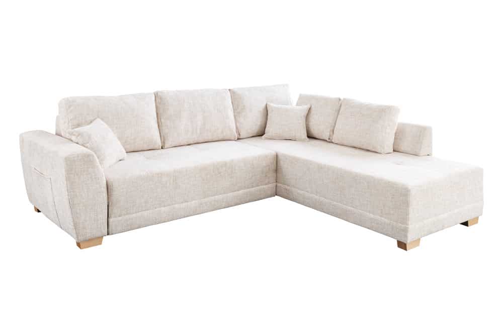 Modernes Ecksofa NORWAY 250cm beige Chenille Schlafsofa mit Stauraum inkl. Kissen