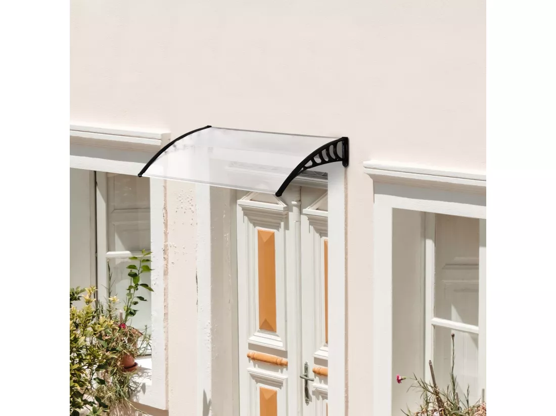 Auvent marquise de porte design voûté arrondi dim. 122L x 89l x 24H cm polycarbonate PP noir
