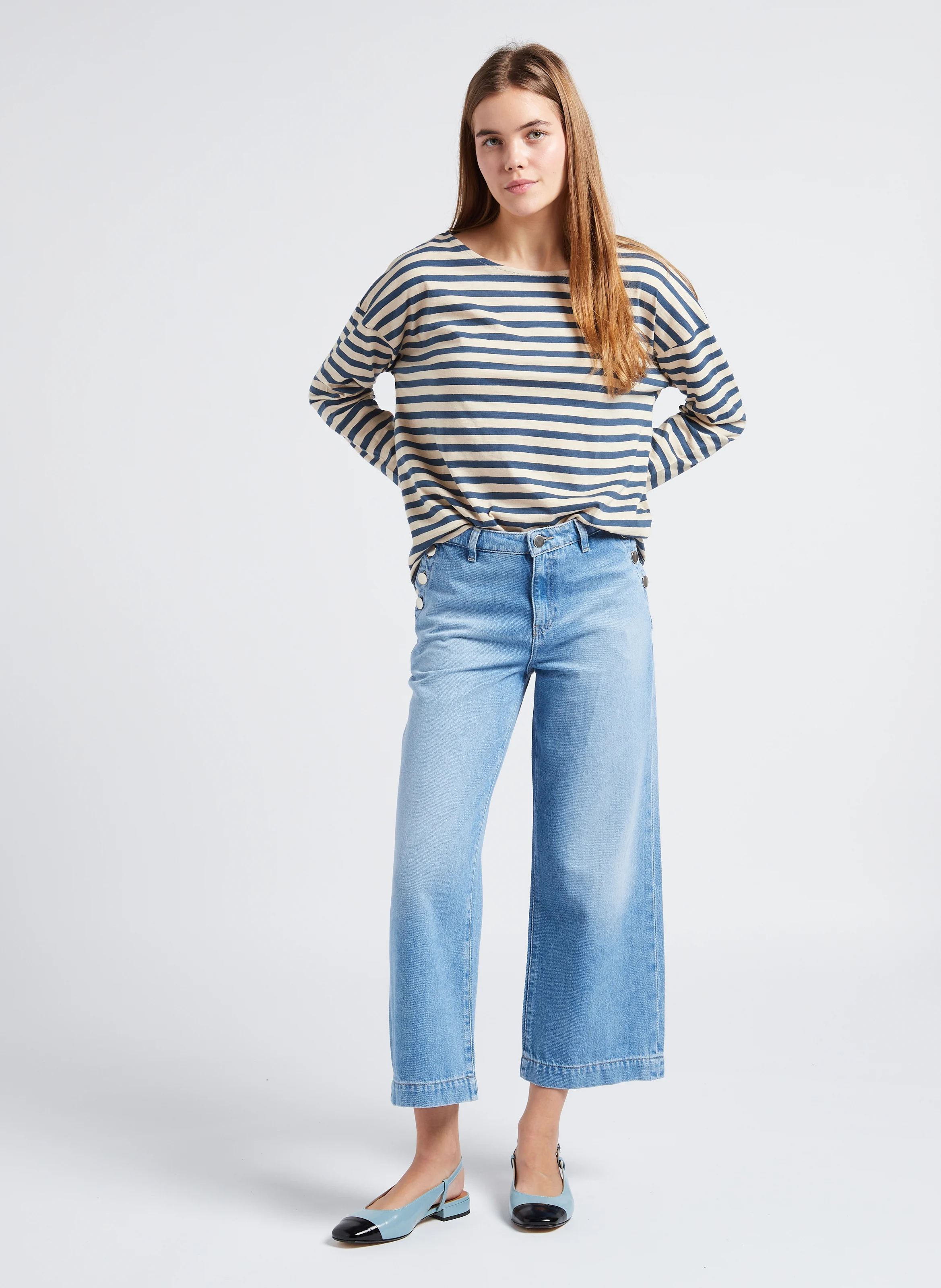 MOSS - Jean droit taille haute en coton mélangé | Jean Délavé