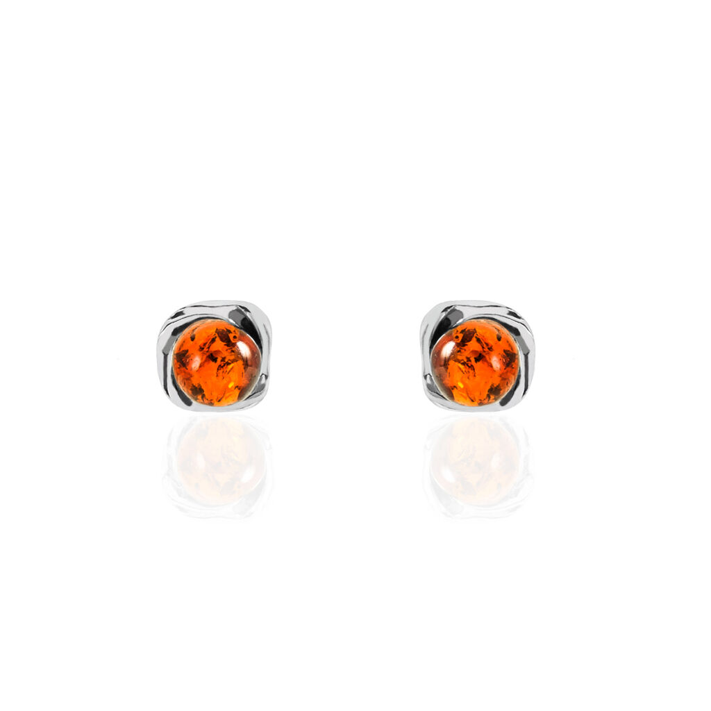 Boucles D'oreilles Puces Argent Blanc Joude Ambre