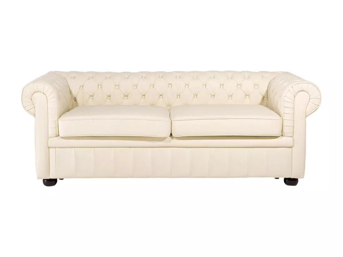 Ensemble canapé et fauteuil en cuir beige crème 4 places CHESTERFIELD