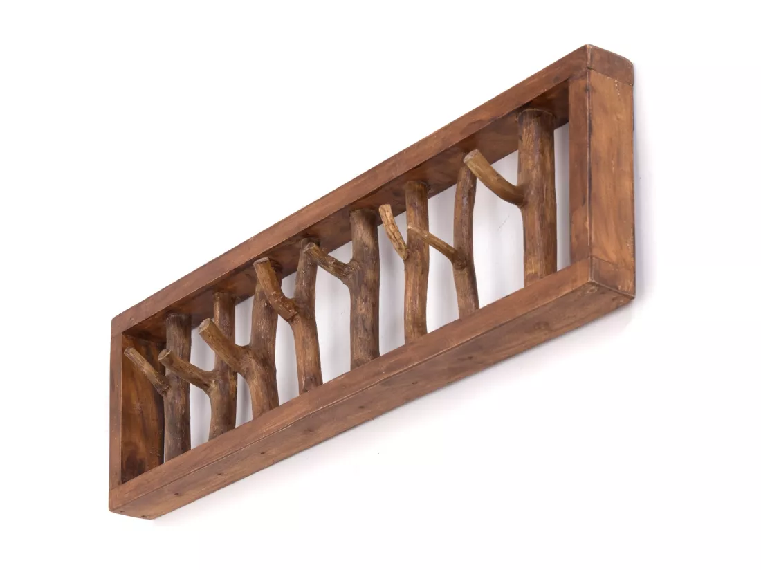 PORTE-MANTEAU MURAL TREIBHOLZ UNIKAT 80 Bois de recyclage massif, pour 16 bouteilles, avec tiroir 01 natur-vintage