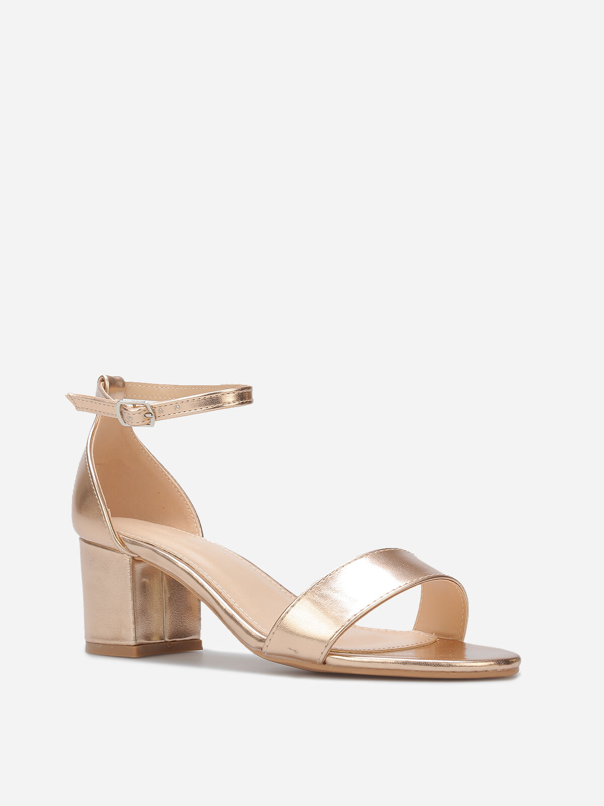 Sandales en simili à petit talon carré- Doré rose