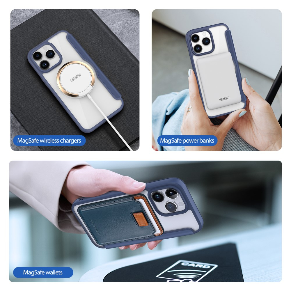 iPhone 15 Pro Max MagSafe Hybrid Leder Tasche   Kunststoff Rückseite - Blau / Transparent