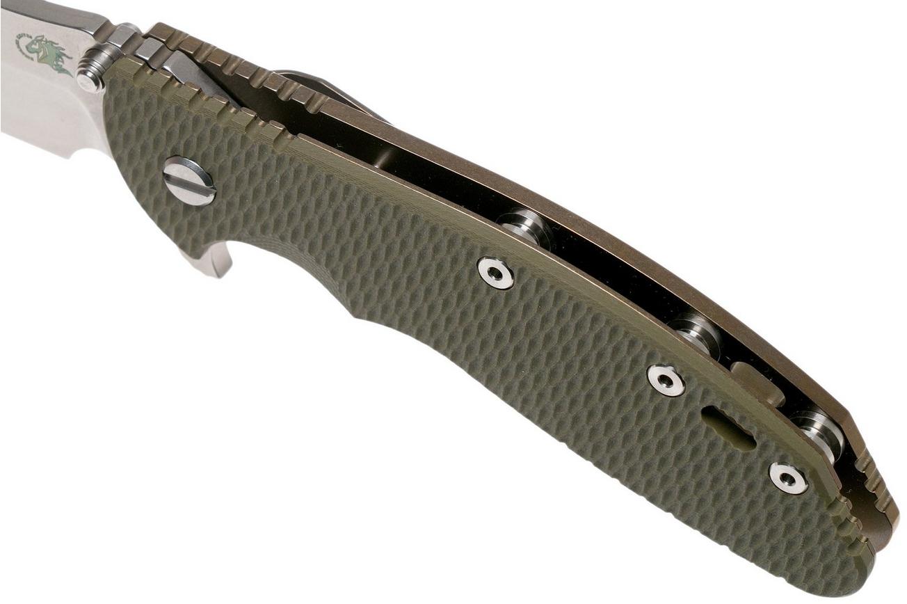 Rick Hinderer XM-24 4” Bowie, CPM 20CV, Stonewashed Bronze, OD Green G10 zakmes