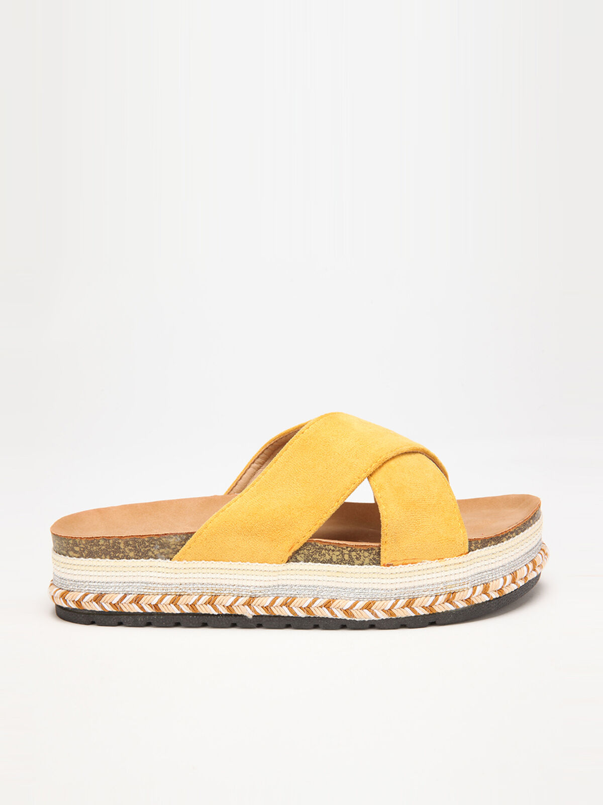 Mules en suédine à plateforme fantaisie- Jaune