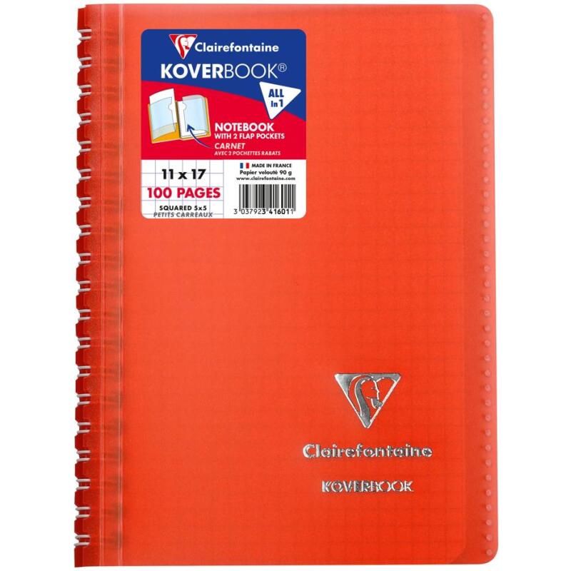 Carnet reliure intégrale enveloppante Koverbook 11x17cm 100 pages petits carreaux couverture polypropylène transparent - Assortis