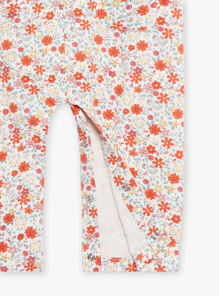 Salopette vanille en twill à imprimé fleuri