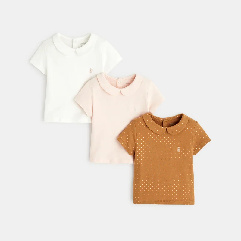 T-shirt petit col (lot de 3) rose bébé fille Rose