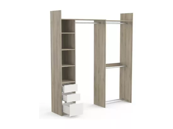 Aménagement dressing modulable Blanc/Chêne - SWAMA - L 199 x l 44 x H 218 cm