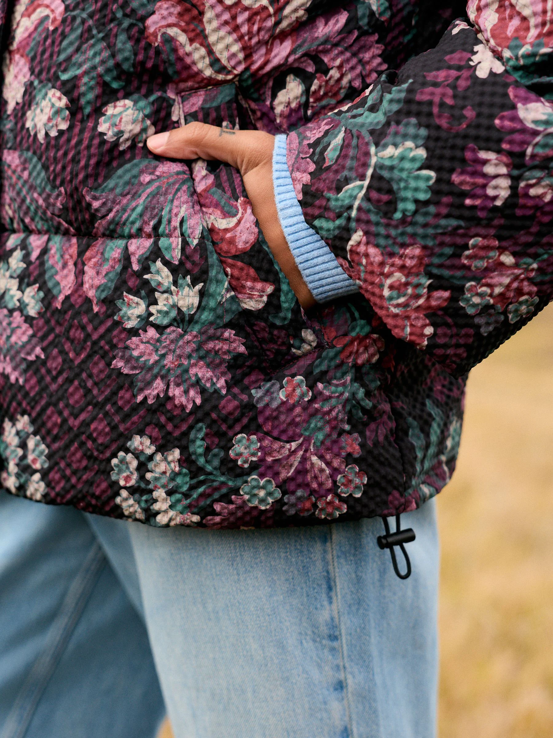 Wandtapijt print bordeaux rood - Korte Gevoerde jas met afneembare mouwen