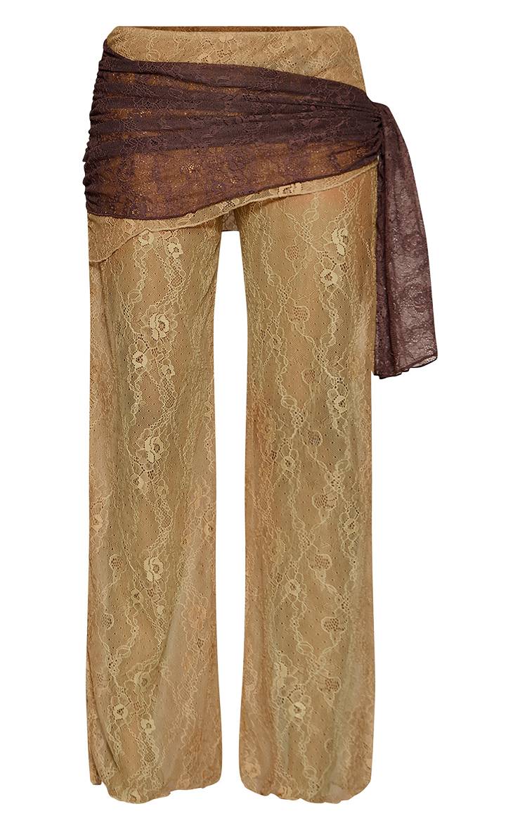 Chocolat Pantalon Droit À Lacets Contrastés Avec Détail Cache-cœur