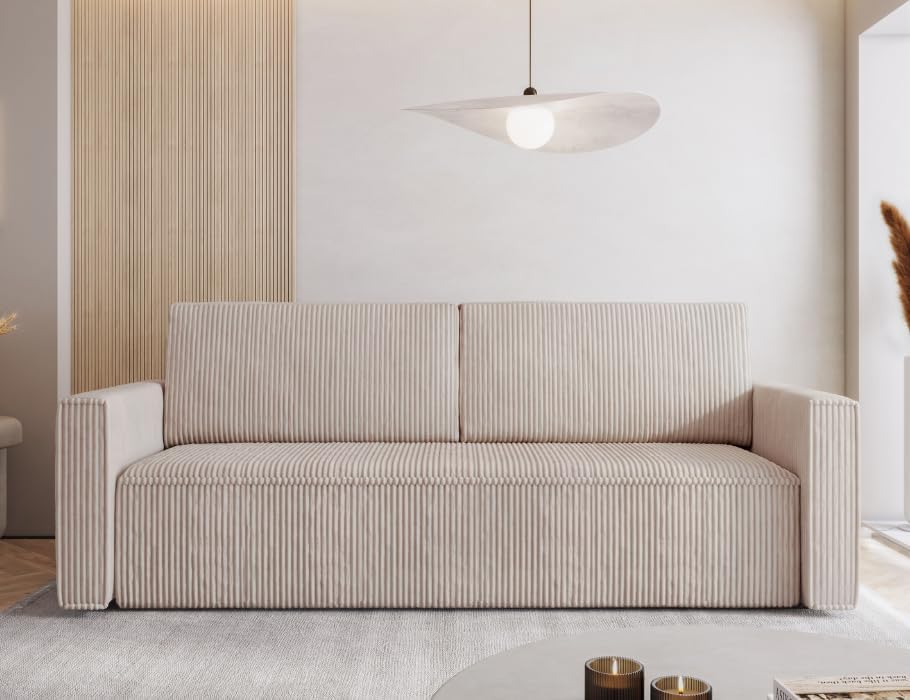 MODERNO Sofa mit Schlaffunktion - MIMIR - Haustierfreundlich Sofa mit Bettkasten - Modern Schlafcouch - Couch 232x88x79 cm - Creme